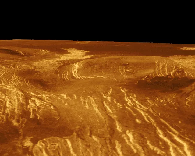  Coronas de Venus en una vista simulada por computadora realizada a partir de datos de la nave espacial Magellan de la NASA. Foto: NASA/JPL
