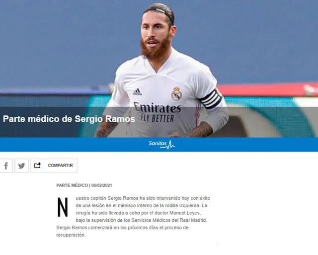 Parte médico de Sergio Ramos. Foto: Real Madrid