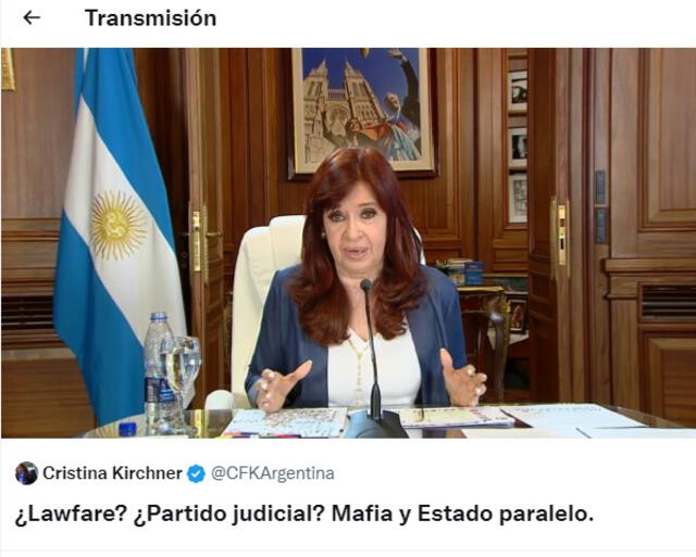 Sus primeras declaraciones las realizó mediante sus redes sociales. Foto: captura @CFKArgentina