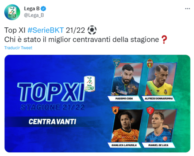 Gianluca Lapadula. Foto: captura de Twitter Lega B