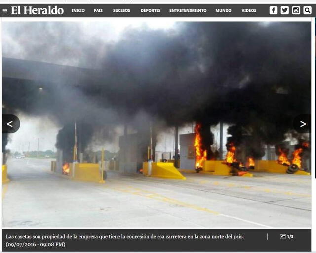 Medio de comunicación informa sobre quema de casetas en Honduras. Foto: captura