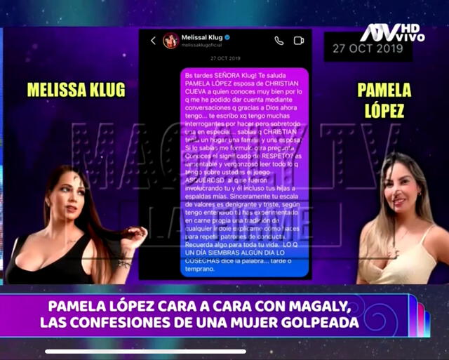 Pamela López encarando a Melissa Klug en Instagram. Foto: ATV.   