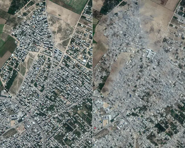 Gaza antes y durante el conflicto entre Israel y Hamás. Foto: AFP<br> Gaza antes y durante el conflicto entre Israel y Hamás. Foto: AFP<br>