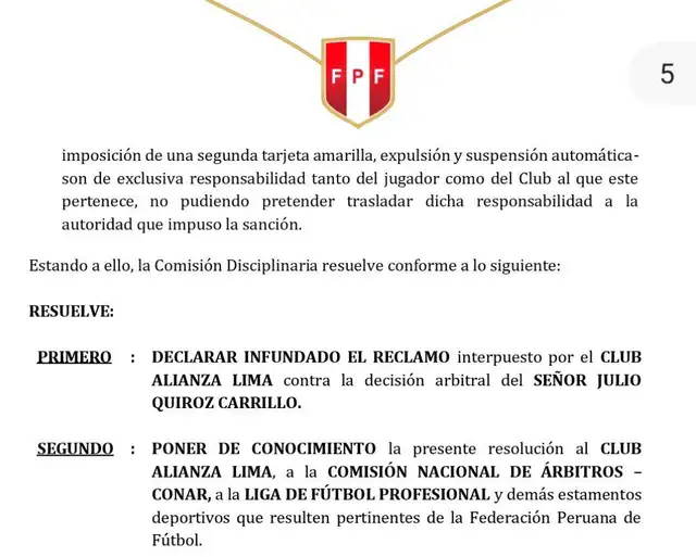 Resolución sobre Carlos Zambrano. Foto: RPP Noticias.   