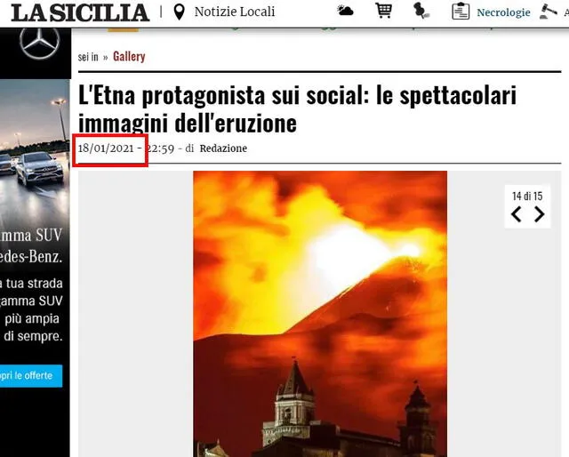 Portal utiliza la imagen 4 para retratar lo ocurrido enero en el volcán. Foto: captura de la web "La Sicilia".