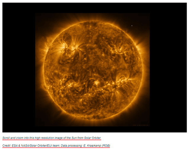 Foto del Sol capturada por el telescopio Solar Orbiter. Fuente: Captura LR, Agencia Espacial Europea.