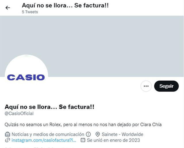 Cuenta falsa de Casio que cambió de nombre. Foto: captura en Twitter.