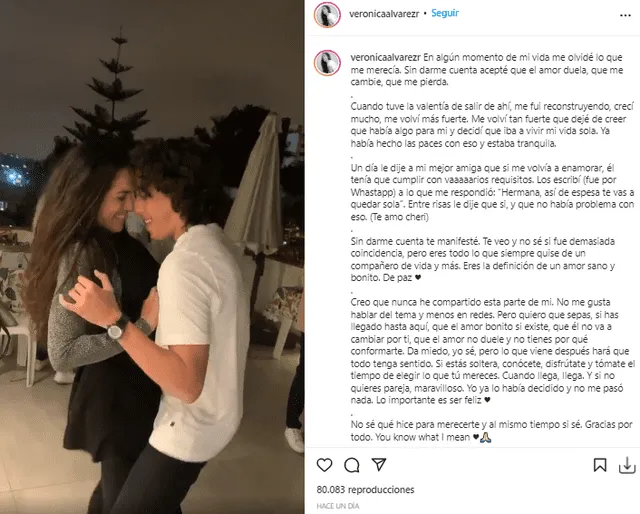 Mensaje de Verónica Álvarez a Mateo Garrido Lecca. Foto: Verónica Álvarez/Instagram.