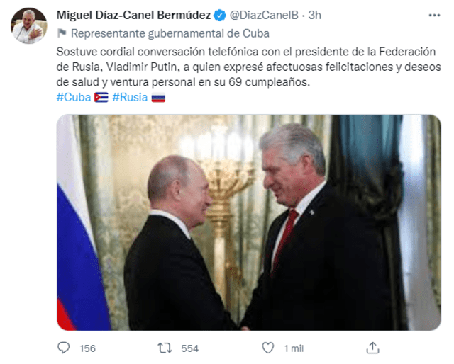 Díaz-Canel y Putin han mantenido un fluido contacto durante los últimos meses. Foto: captura de Twitter/@DiazCanelB