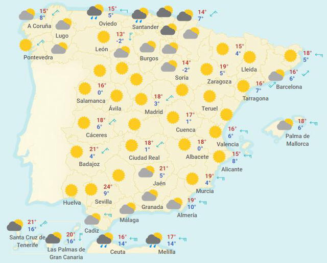 Mapa tiempo España hoy viernes 21 de febrero de 2020