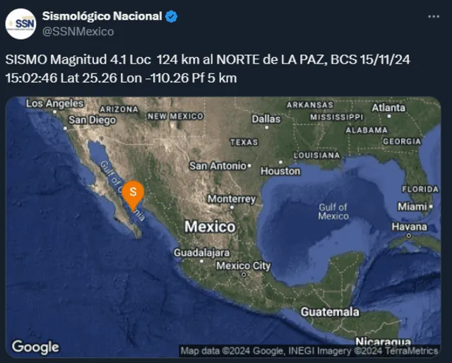  Sismo en México hoy. Foto: captura SSN   