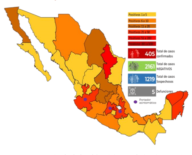 Hasta el momento, se han confirmado 405 casos positivos de COVID-19 en México. (Foto: Secretaría de Salud)