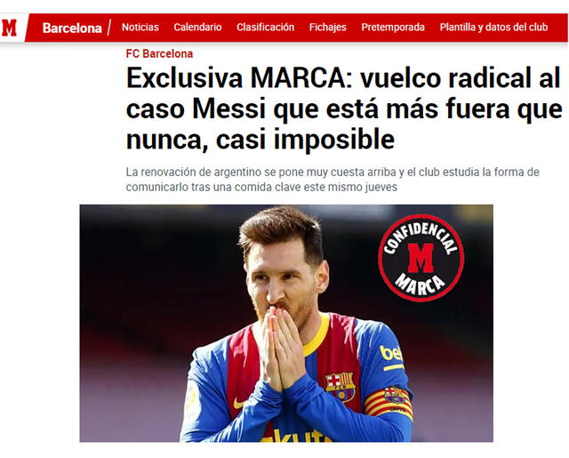 Publicación de Marca sobre Lionel Messi.