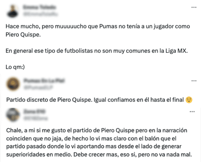  Hinchas de Pumas elogian rendimiento de Piero Quispe. Foto: Twitter.   