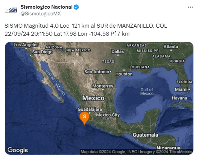 Este fue el último sismo registrado en México. Foto: SSN/ X