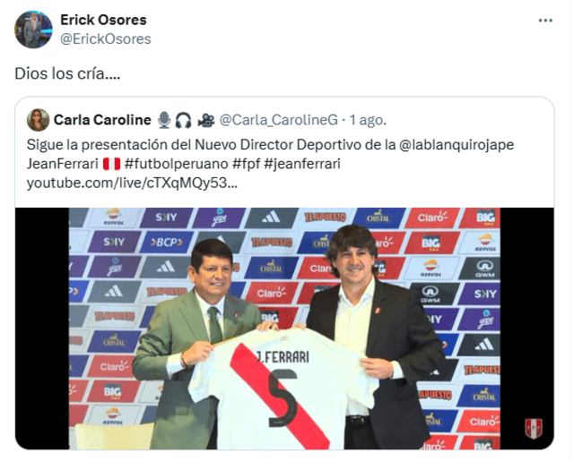 Publicación de Erick Osores. Foto: captura de X   