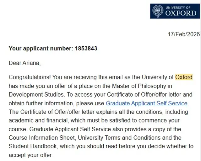 Ariana Figueroa fue admitida por la Universidad de Oxford, pero podría perder su vacante por la falta de la beca