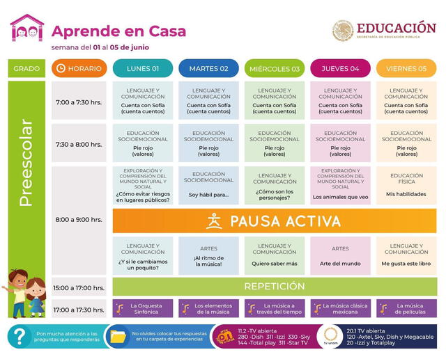 Horario Aprende en Casa Preescolar del 2 de junio de 2020. (Foto: SEP México)