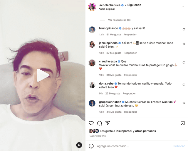 Varios artistas peruanos le dedicaron un mensaje de aliento a Ernesto Pimentel tras su operación. Foto: Ernesto Pimentel/Instagram.