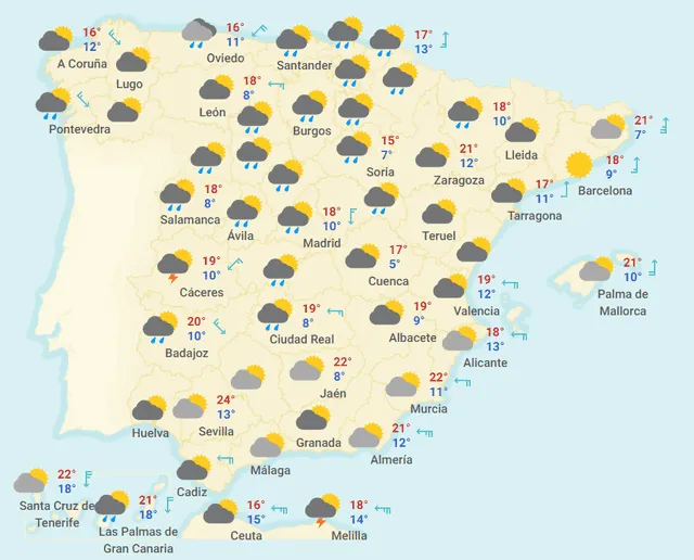 Mapa del tiempo en España hoy sábado 11 de abril de 2020. Mapa del tiempo en España hoy sábado 11 de abril de 2020.