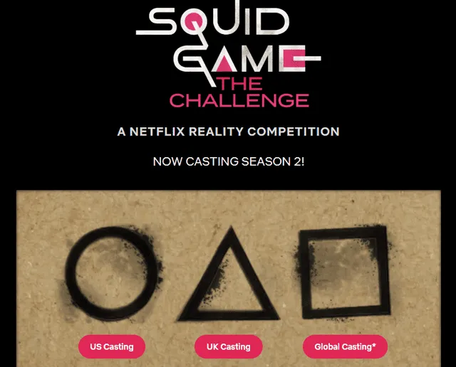 Formularios para participar en 'El juego del calamar: el desafío', temporada 2. Foto: captura de Netflix   