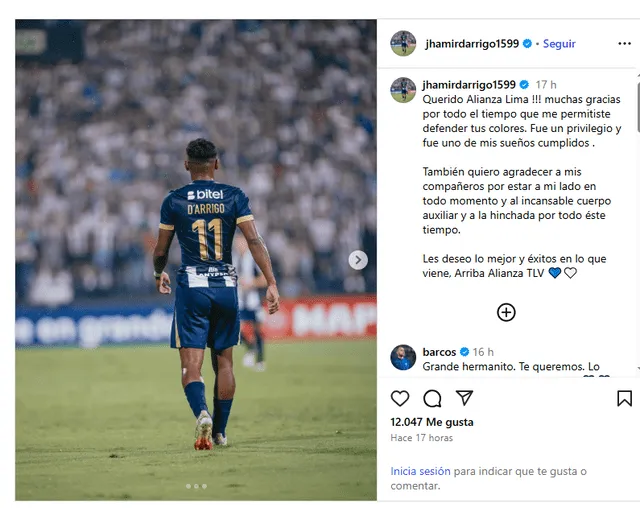 Publicación de Jhamir D’Arrigo. Foto: captura de Instagram Publicación de Jhamir D’Arrigo. Foto: captura de Instagram