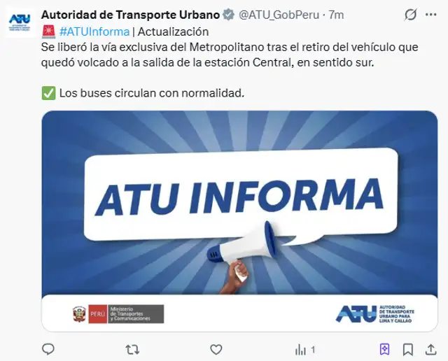 ATU informó acerca del accidente vehicular. Foto: captura.   