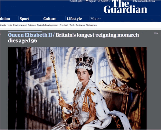Los medios británicos dieron primero la noticia de la muerte de la reina Isabel II. Foto: The Guardian