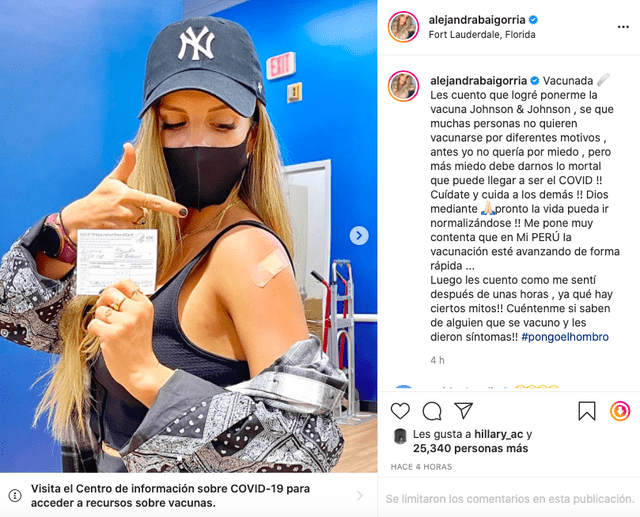 Alejandra Baigorria se vacunó contra la COVID-19 en EE. UU.: “Cuídate y cuida a los demás”