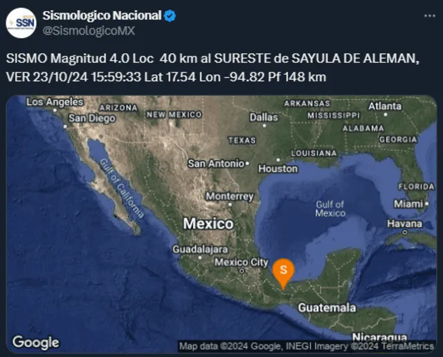  Último temblor en México. Foto: captura X/SSN 