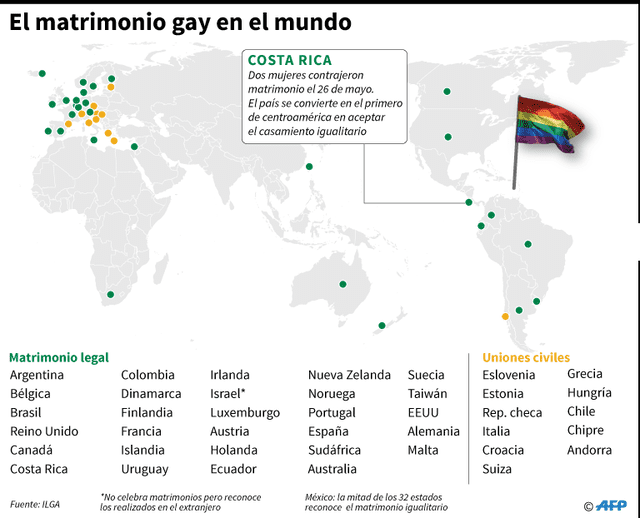 Gráfico con los países y territorios del mundo donde el matrimonio homsexual es legal. | Fuente: AFP