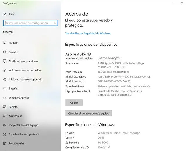 Propiedades de mi PC