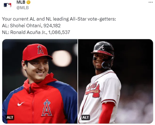 Otani y Ronald Acuña Jr. lideran las votaciones en la MLB 2023. Foto: Twitter/MLB   