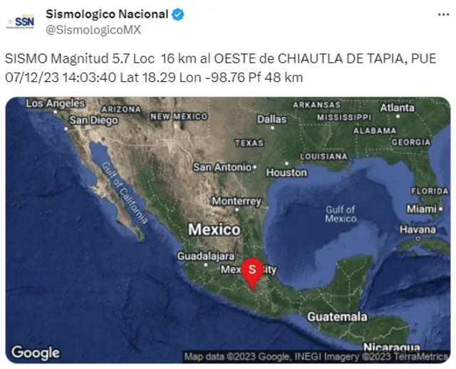 Temblor en México HOY. Foto: SSN/X