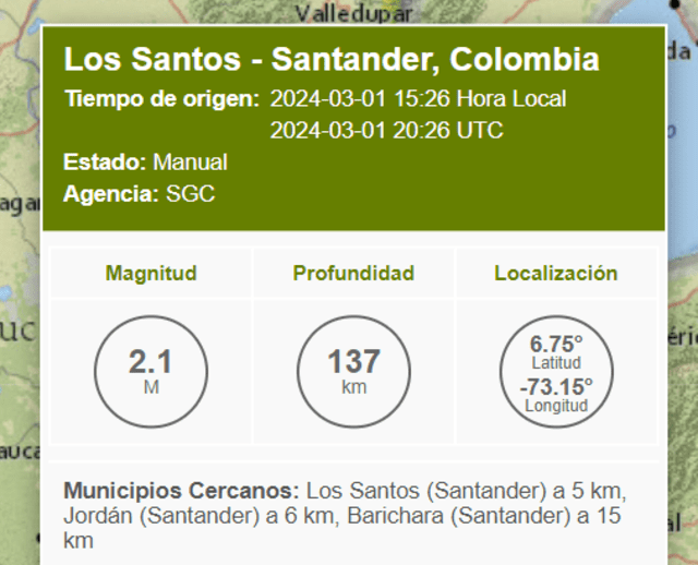 Sismo en Colombia. Foto: SGC