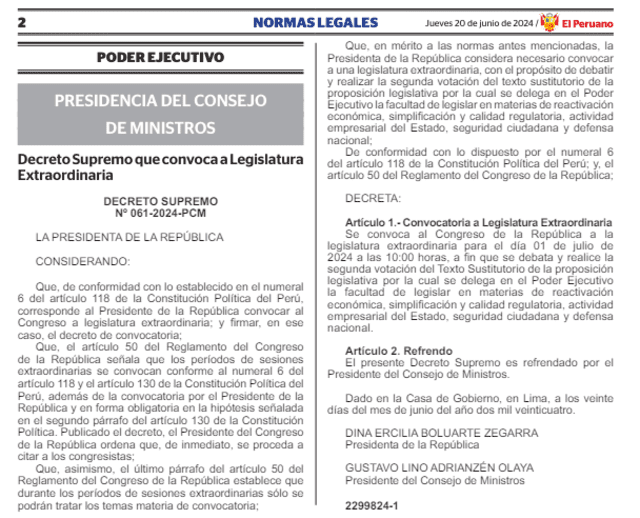 Dina Boluarte tiene la prerrogativa de realizar este pedido al Congreso, de acuerdo a la Constitución. Foto: El Peruano   