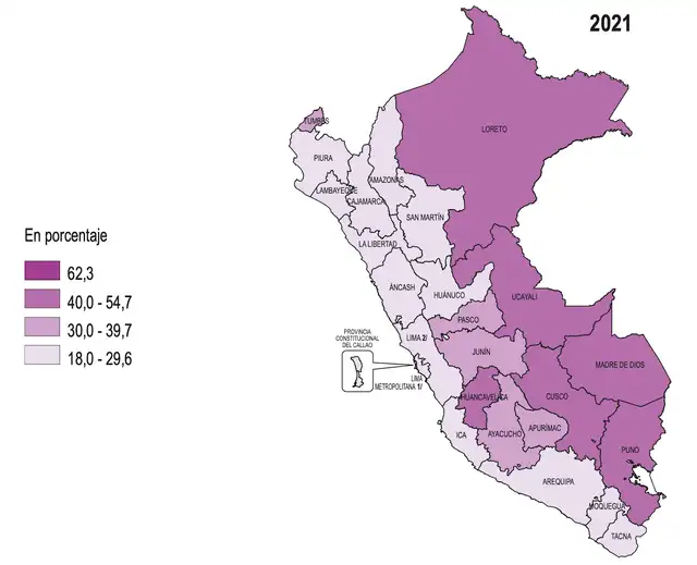 Prevalencia de anemia en niñas y niños de 6 a 59 meses de edad según departamento, 2021. Foto: Endes Prevalencia de anemia en niñas y niños de 6 a 59 meses de edad según departamento, 2021. Foto: Endes