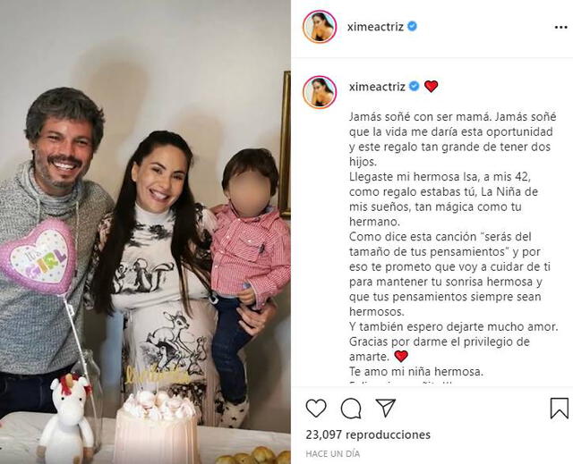 Ximena Díaz también le escribió un emotivo mensaje a su hija. Foto: captura Instagram