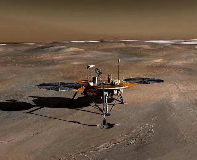 Phoenix tuvo el objetivo principal de ir al polo norte marciano y estudiar el subsuelo valiéndose de su brazo robótico | Foto: NASA