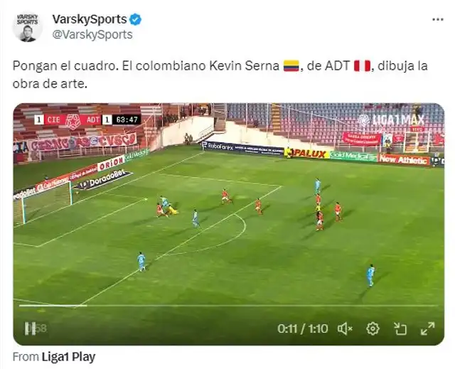 Varsky elogió el tanto de Kevin Serna con ADT. <strong>Foto: captura Twitter</strong> Varsky elogió el tanto de Kevin Serna con ADT. <strong>Foto: captura Twitter</strong>