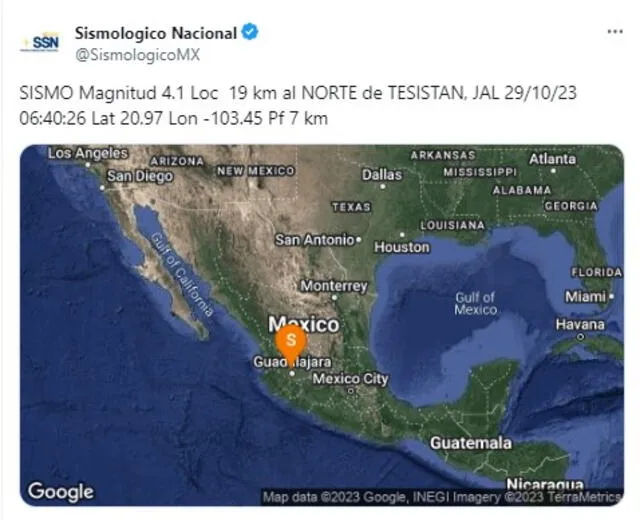 Sismo en Colombia. Foto: SSN   