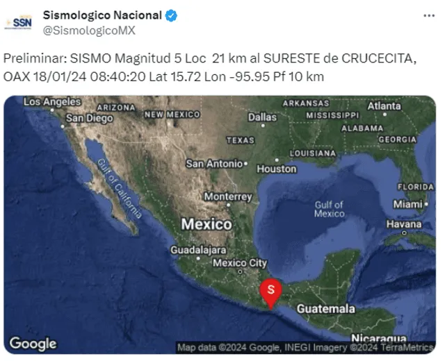 Sismo en México. Foto: SSN | TEMBLOR HOY | temblor en méxico | temblor en oaxaca
