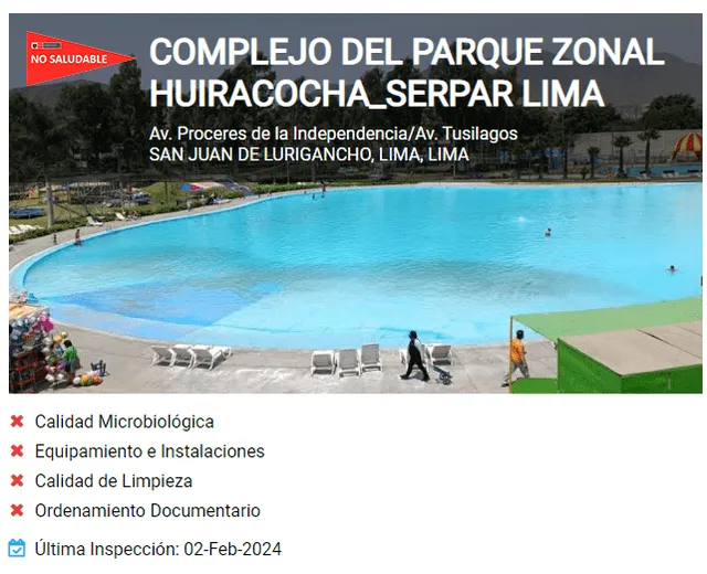 La última inspección de la playa artificial de San Juan de Lurigancho se realizó el 2 de febrero del 2024. Foto: Verano Saludable/Digesa   