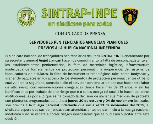 Comunicado de prensa del SINTRAP-INPE. Comunicado de prensa del SINTRAP-INPE.