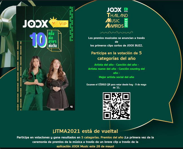 Instrucciones para votar en los JOOX Thailand Music Award 2021. Foto: JOOX