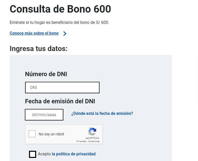 Bono 600 soles
