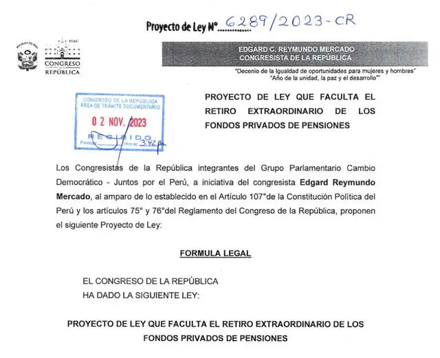  El proyecto de ley del congresista Reymundo busca autorizar el retiro de hasta 3 UIT de los fondos de AFP en favor de los afiliados desempleados y por razones de salud. Foto: Congreso   