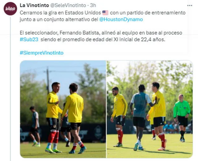 Publicación de la Vinotinto sobre su último partido amistoso. Foto: SeleVinotinto / Twitter   