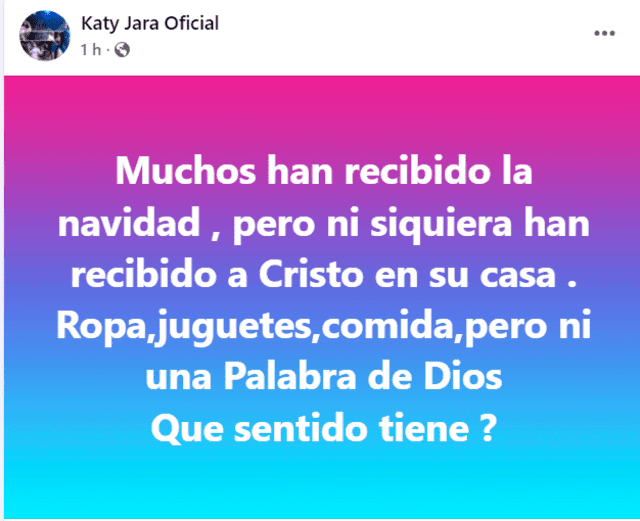 Mensaje de Katy Jara por Navidad. Foto: Facebook   