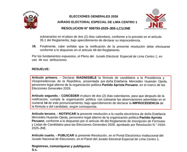 Decisión del JEE sobre el APRA Decisión del JEE sobre el APRA